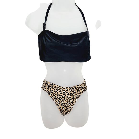 Aerie Black Swim Top with Leopard Bikini Bottom -Beach-Pool-Cruise - Picture 1 of 9